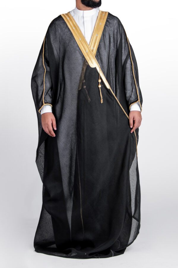 Men's Premium Black Bisht With Luxurious Golden Embroidery - Image 4