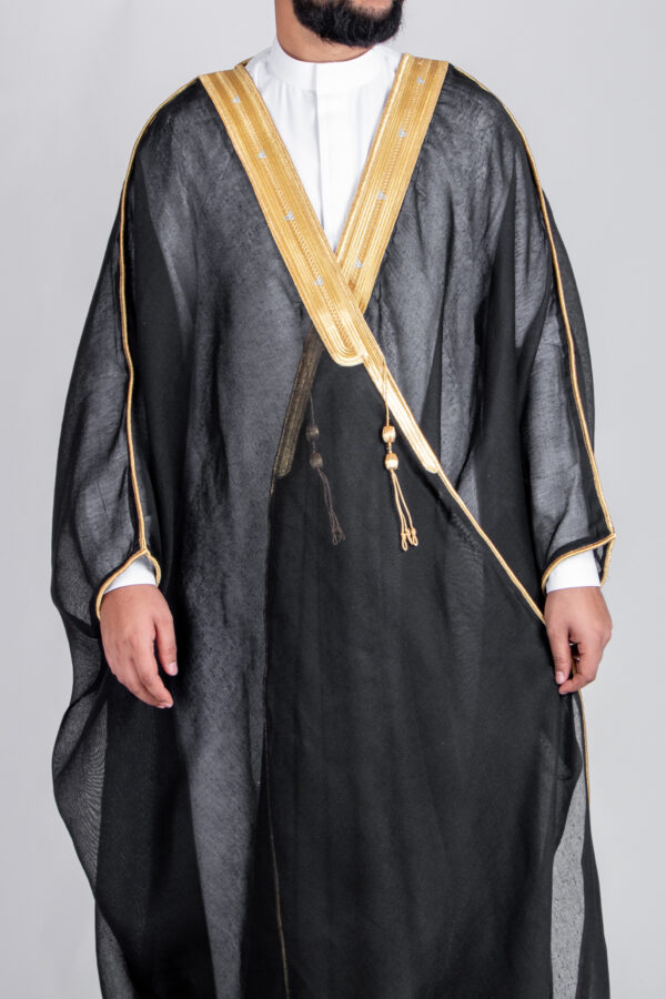 Men's Premium Black Bisht With Luxurious Golden Embroidery - Image 3