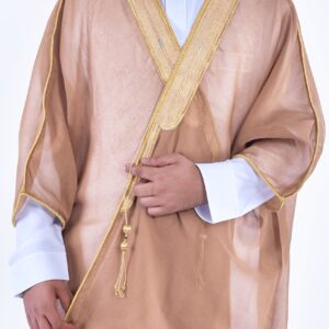 Men's Premium Peach Gold Bisht With Luxurious Golden Embroidery