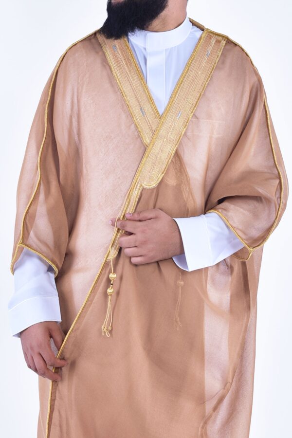 Men's Premium Peach Gold Bisht With Luxurious Golden Embroidery